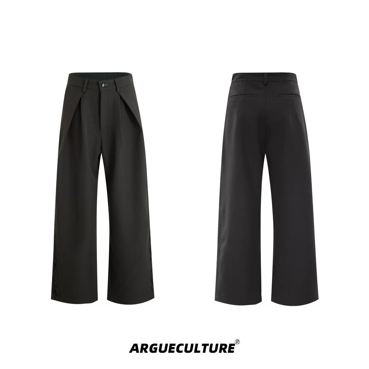 Relaxed Wide-Leg Embroidered Trousers | Avant-Garde - Dark Gray Trousers