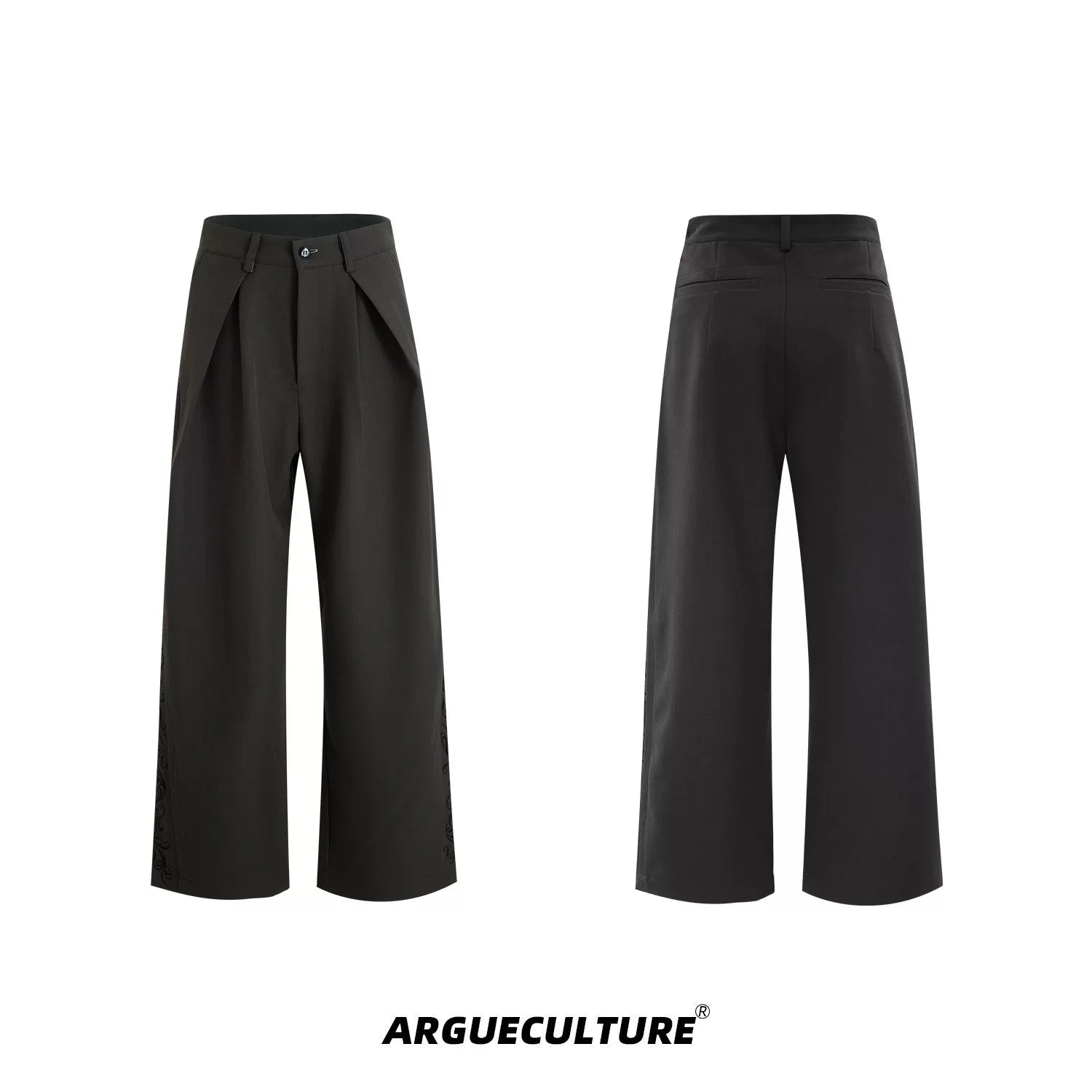 Relaxed Wide-Leg Embroidered Trousers | Avant-Garde - Dark Gray Trousers