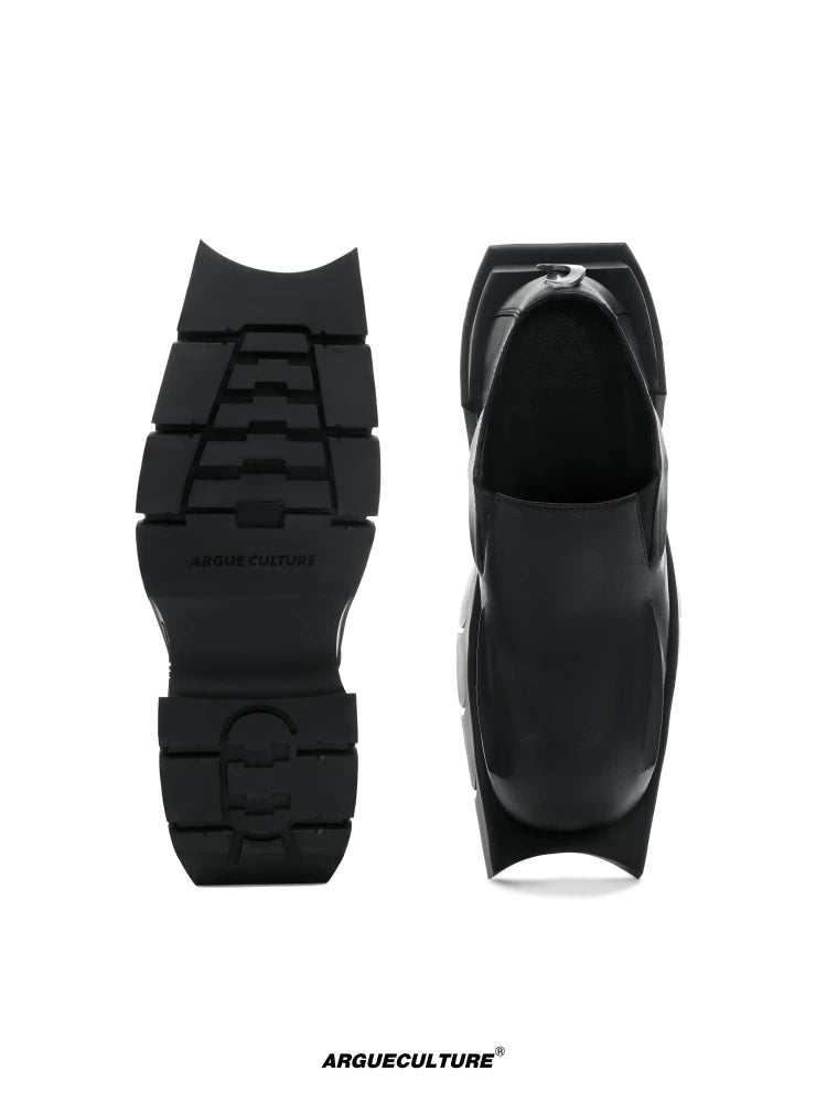 Black Cowhide Round-Toe Platform Derby Shoes | Slip-On - main image 2