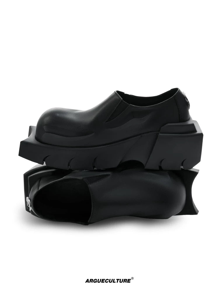 Black Cowhide Round-Toe Platform Derby Shoes | Slip-On - main image 3