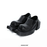 Black Cowhide Round-Toe Platform Derby Shoes | Slip-On - Black