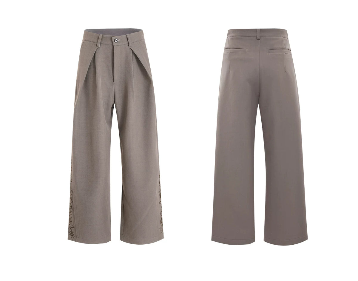 Embroidered Pleated Wide-Leg Trousers | Relaxed Fit - description image 12