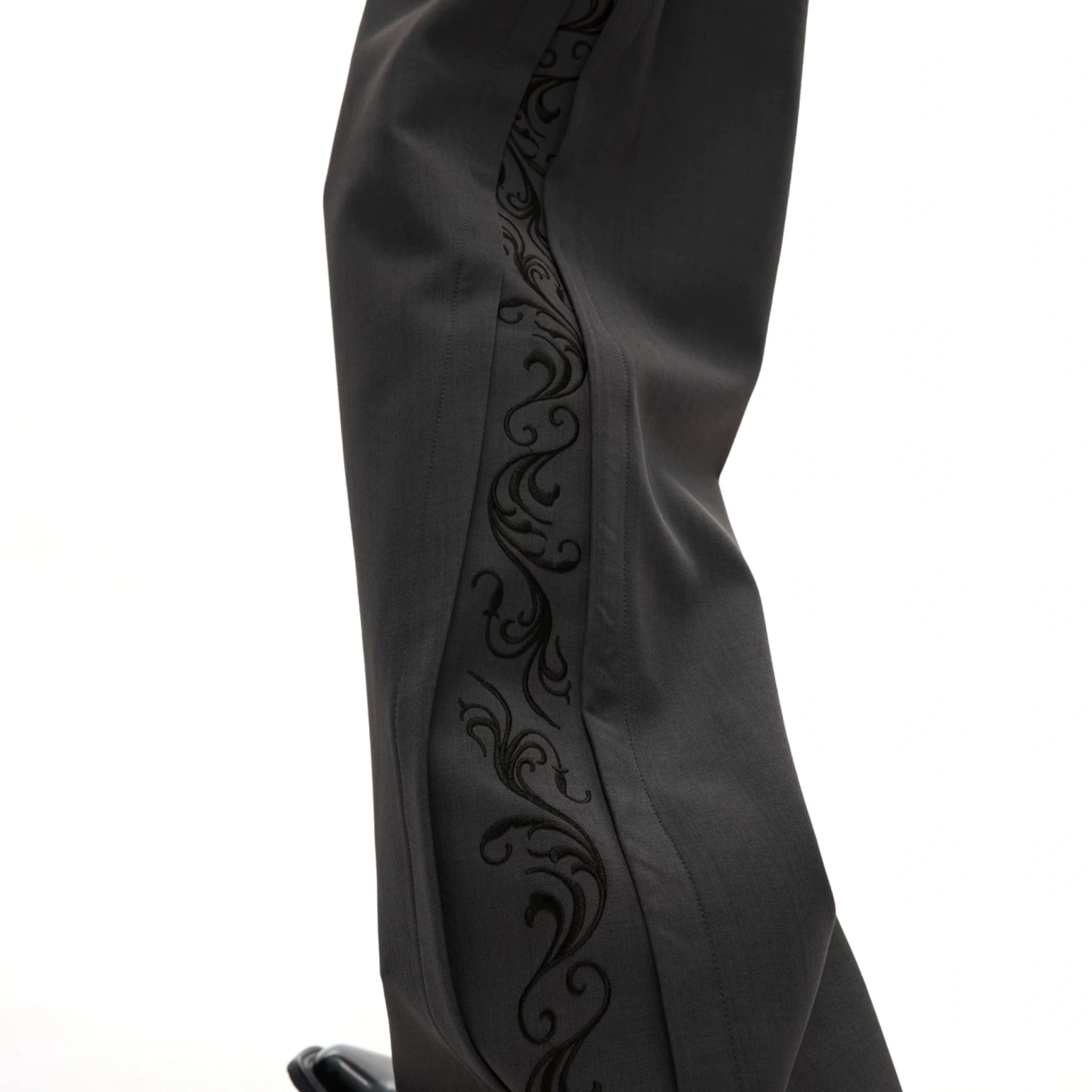 Embroidered Pleated Wide-Leg Trousers | Relaxed Fit - main image 5
