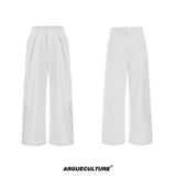 Embroidered Pleated Wide-Leg Trousers | Relaxed Fit - White Trousers