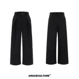 Embroidered Pleated Wide-Leg Trousers | Relaxed Fit - Black Trousers
