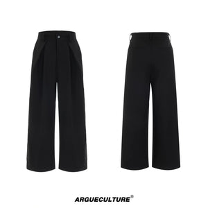 Embroidered Pleated Wide-Leg Trousers | Relaxed Fit - Black Trousers