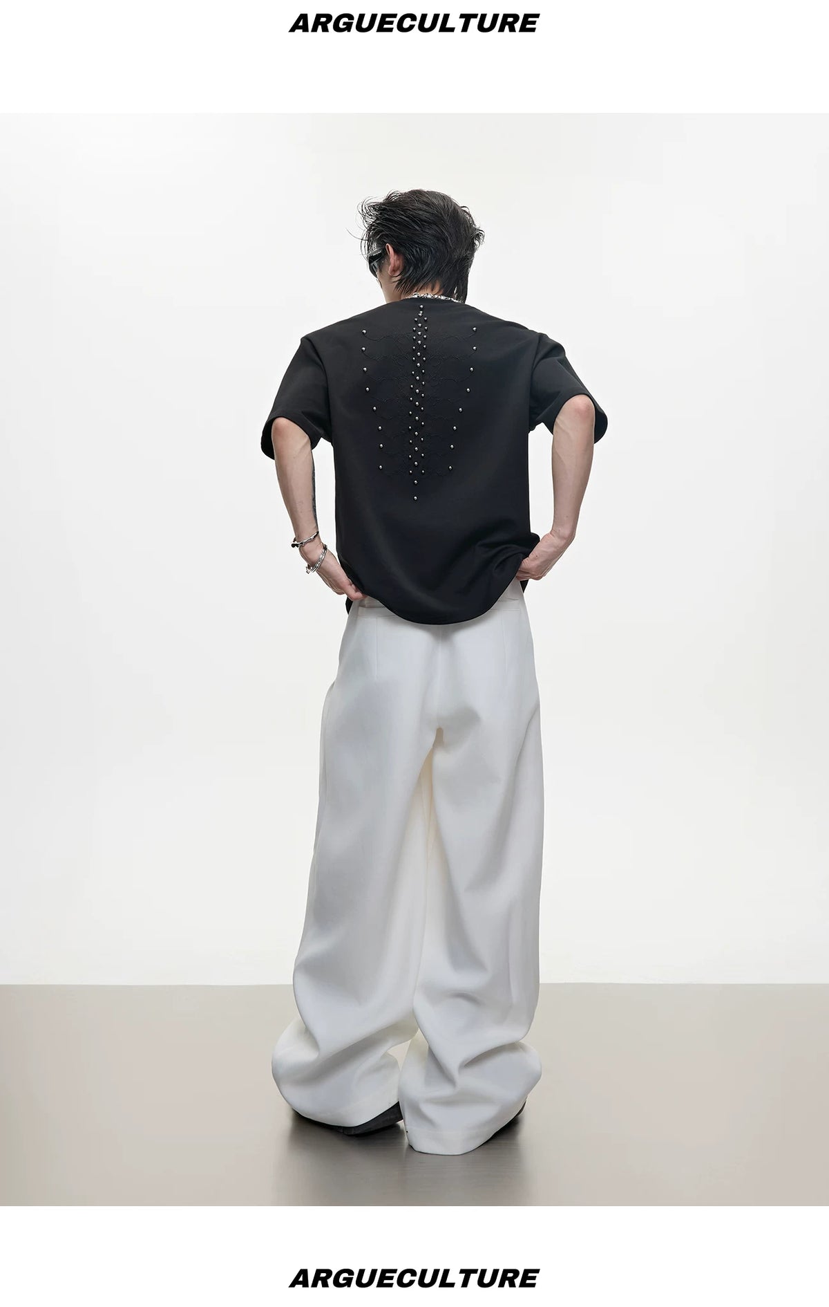 Slim-Fit Cotton Snake-Eye Spine Studded T-Shirt - description image 9