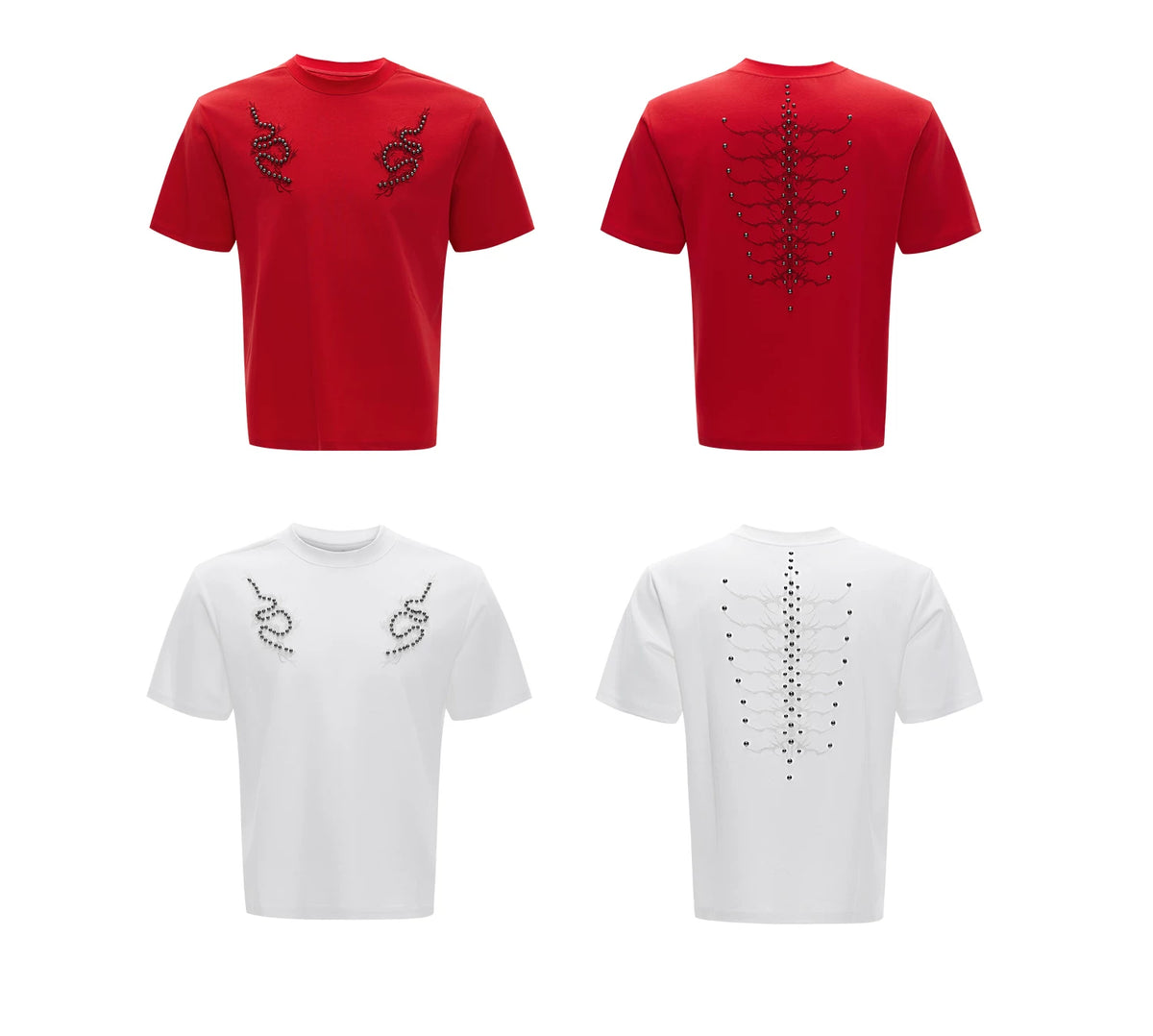 Slim-Fit Cotton Snake-Eye Spine Studded T-Shirt - description image 12