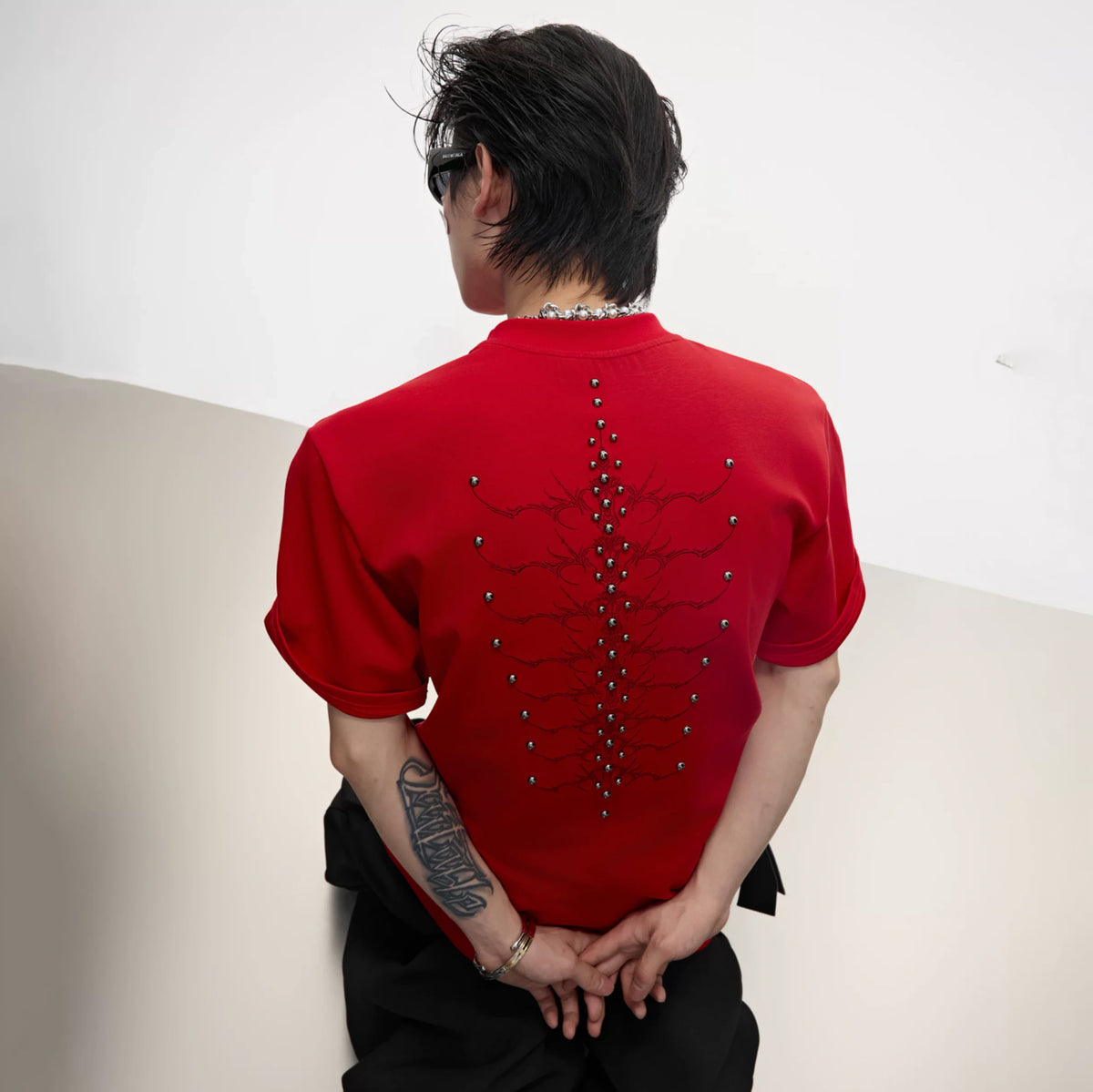 Slim-Fit Cotton Snake-Eye Spine Studded T-Shirt - main image 2