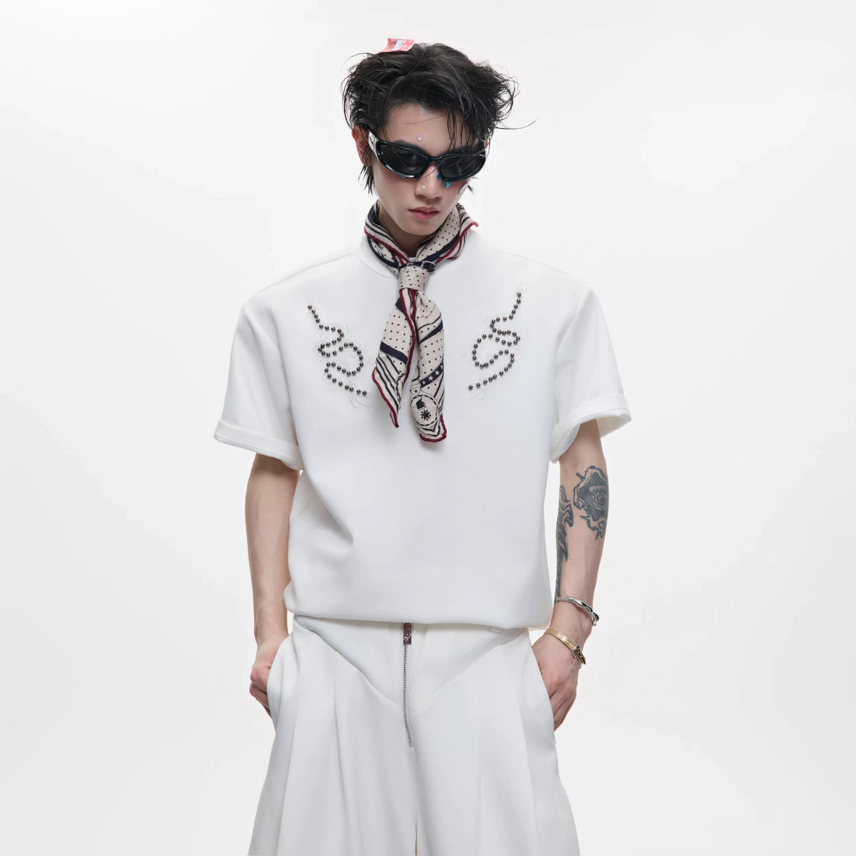 Slim-Fit Cotton Snake-Eye Spine Studded T-Shirt - main image 4