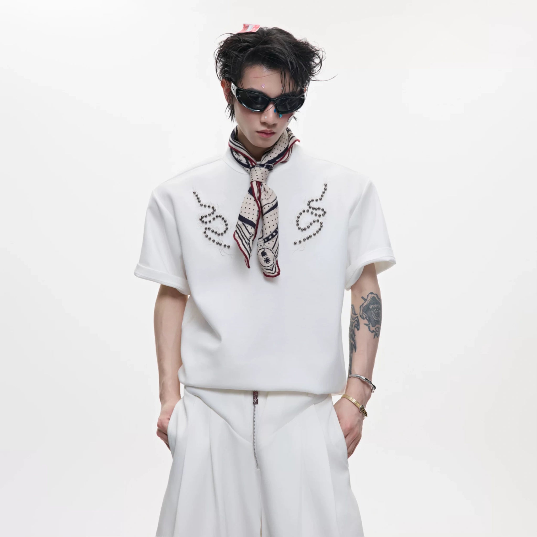Slim-Fit Cotton Snake-Eye Spine Studded T-Shirt - main image 4