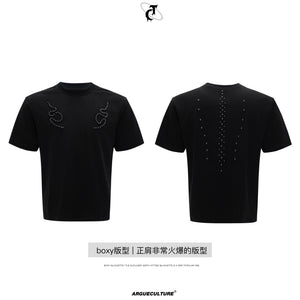 Slim-Fit Cotton Snake-Eye Spine Studded T-Shirt - Black