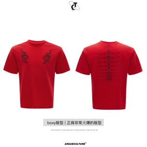 Slim-Fit Cotton Snake-Eye Spine Studded T-Shirt - Red