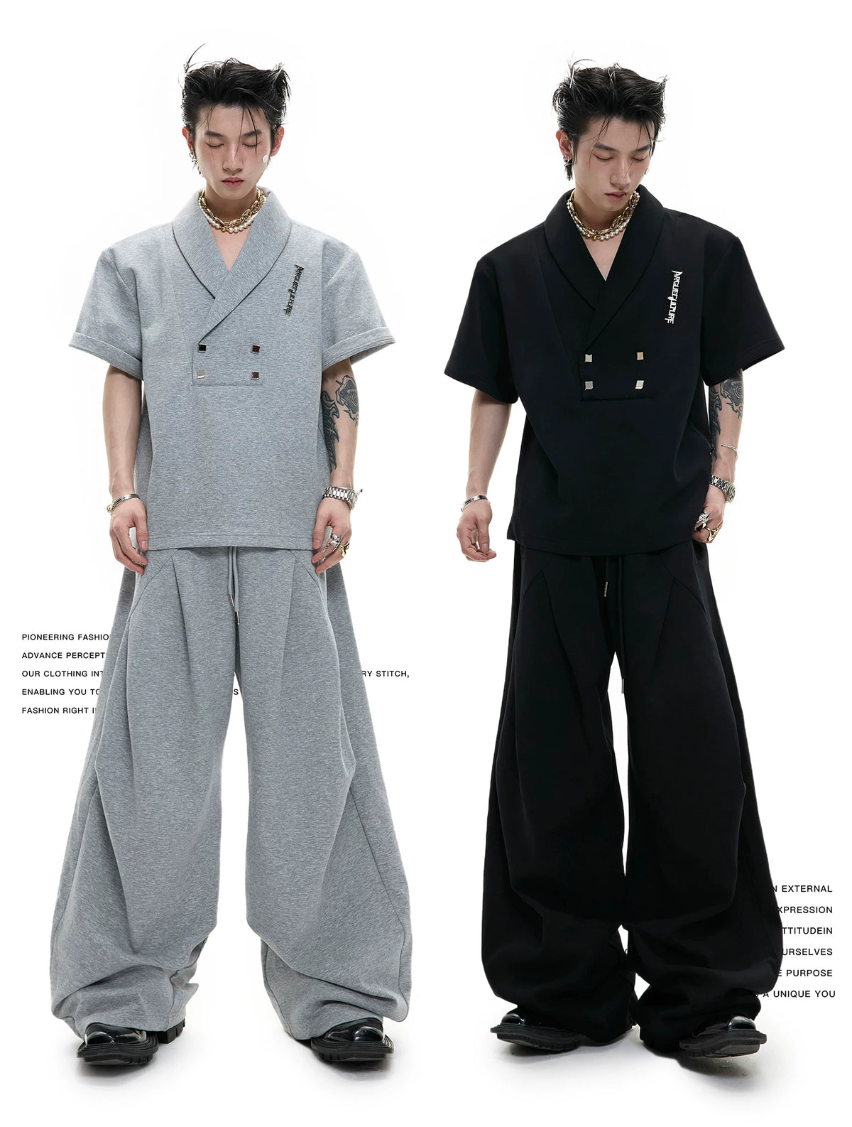 V-Neck Structured Shirt and Trouser Set | Avant-Garde - description image 2