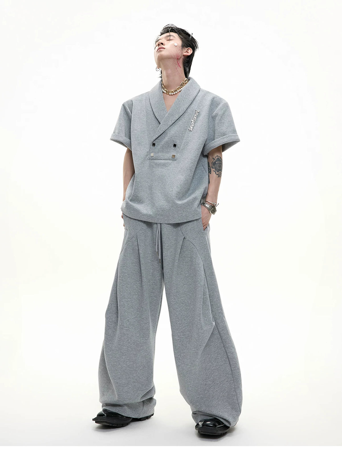 V-Neck Structured Shirt and Trouser Set | Avant-Garde - description image 3