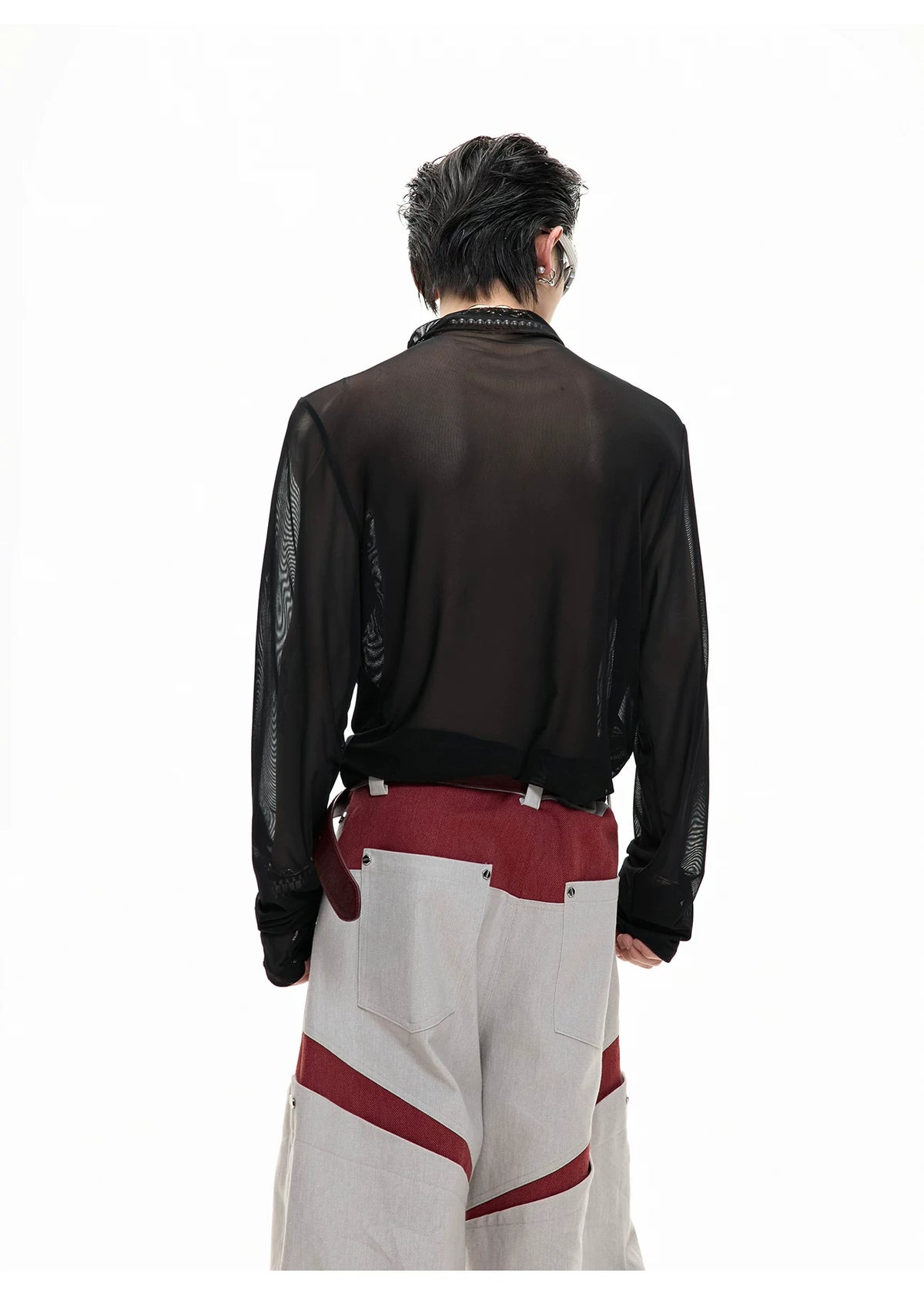 Embossed Mesh Long-Sleeve Tee in Polyester Blend - description image 10