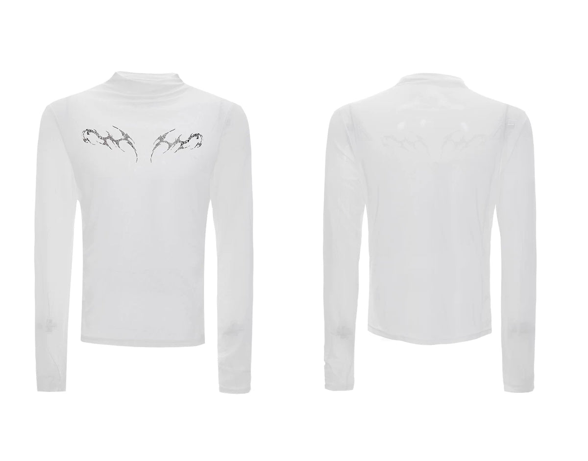 Embossed Mesh Long-Sleeve Tee in Polyester Blend - description image 13