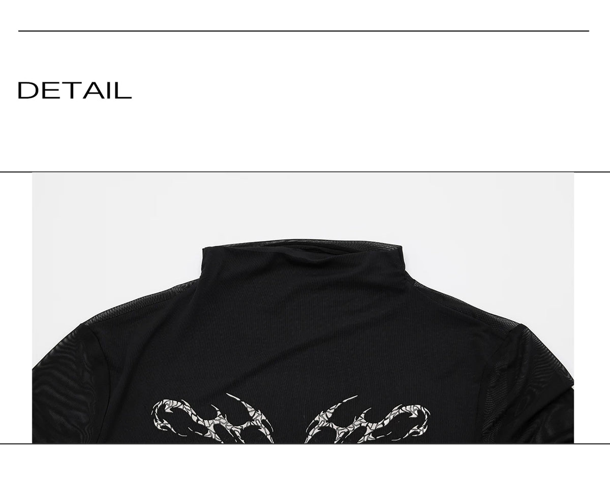 Embossed Mesh Long-Sleeve Tee in Polyester Blend - description image 14