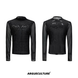 Embossed Mesh Long-Sleeve Tee in Polyester Blend - Black