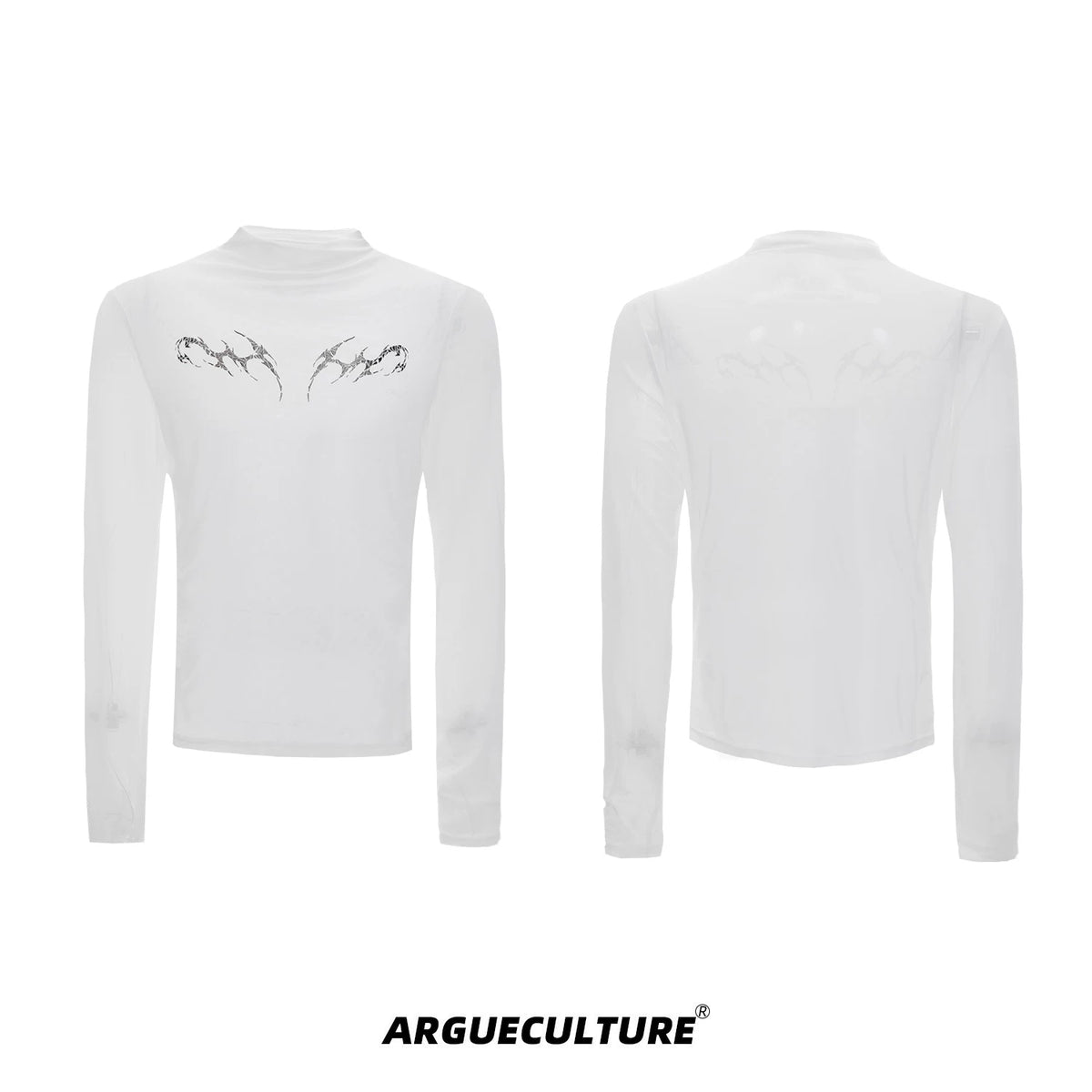 Embossed Mesh Long-Sleeve Tee in Polyester Blend - White