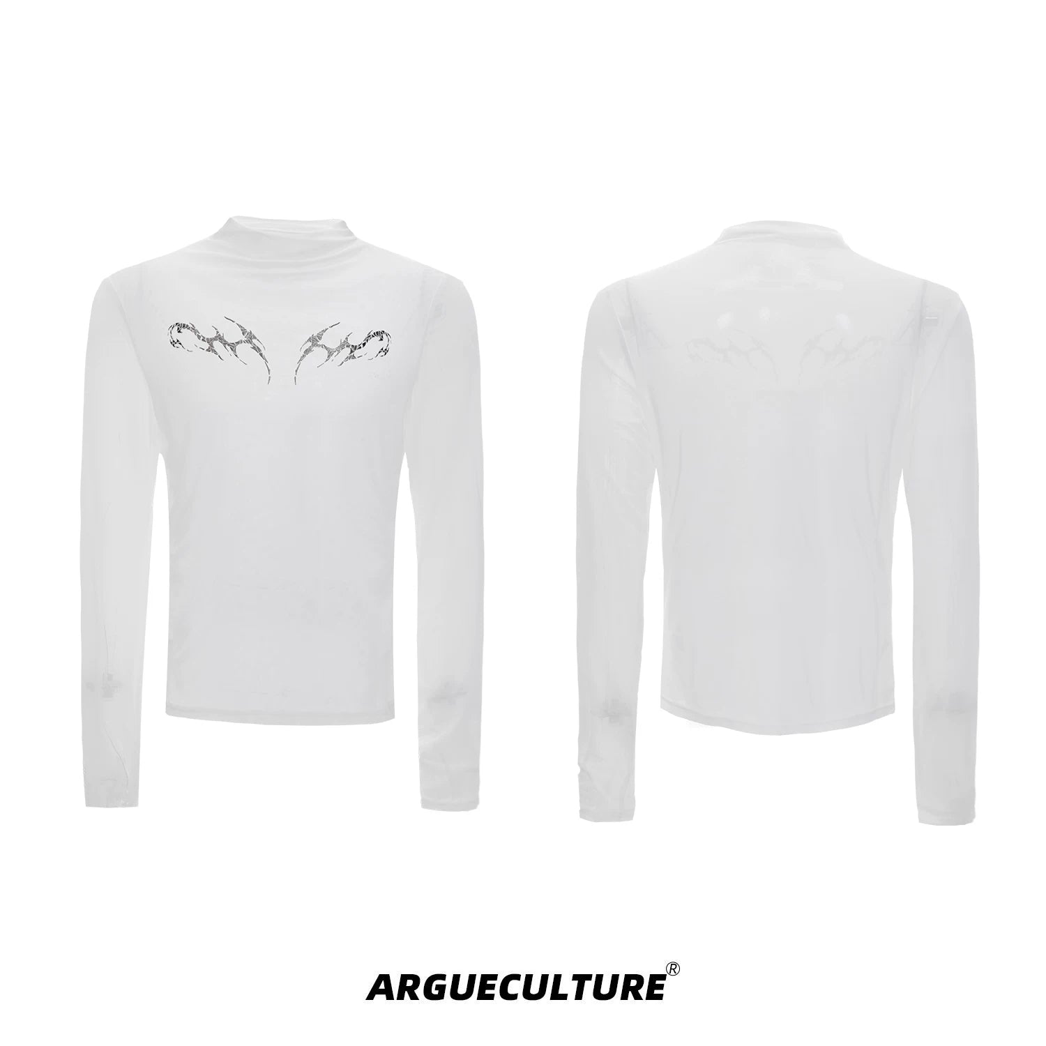 Embossed Mesh Long-Sleeve Tee in Polyester Blend - White