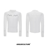 Embossed Mesh Long-Sleeve Tee in Polyester Blend - White