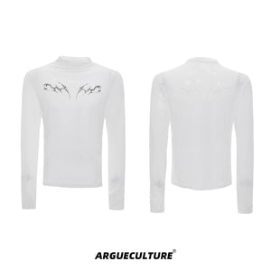 Embossed Mesh Long-Sleeve Tee in Polyester Blend - White