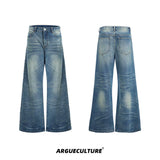 Washed Blue Loose Straight-Leg Rivet Detail Jeans - Blue