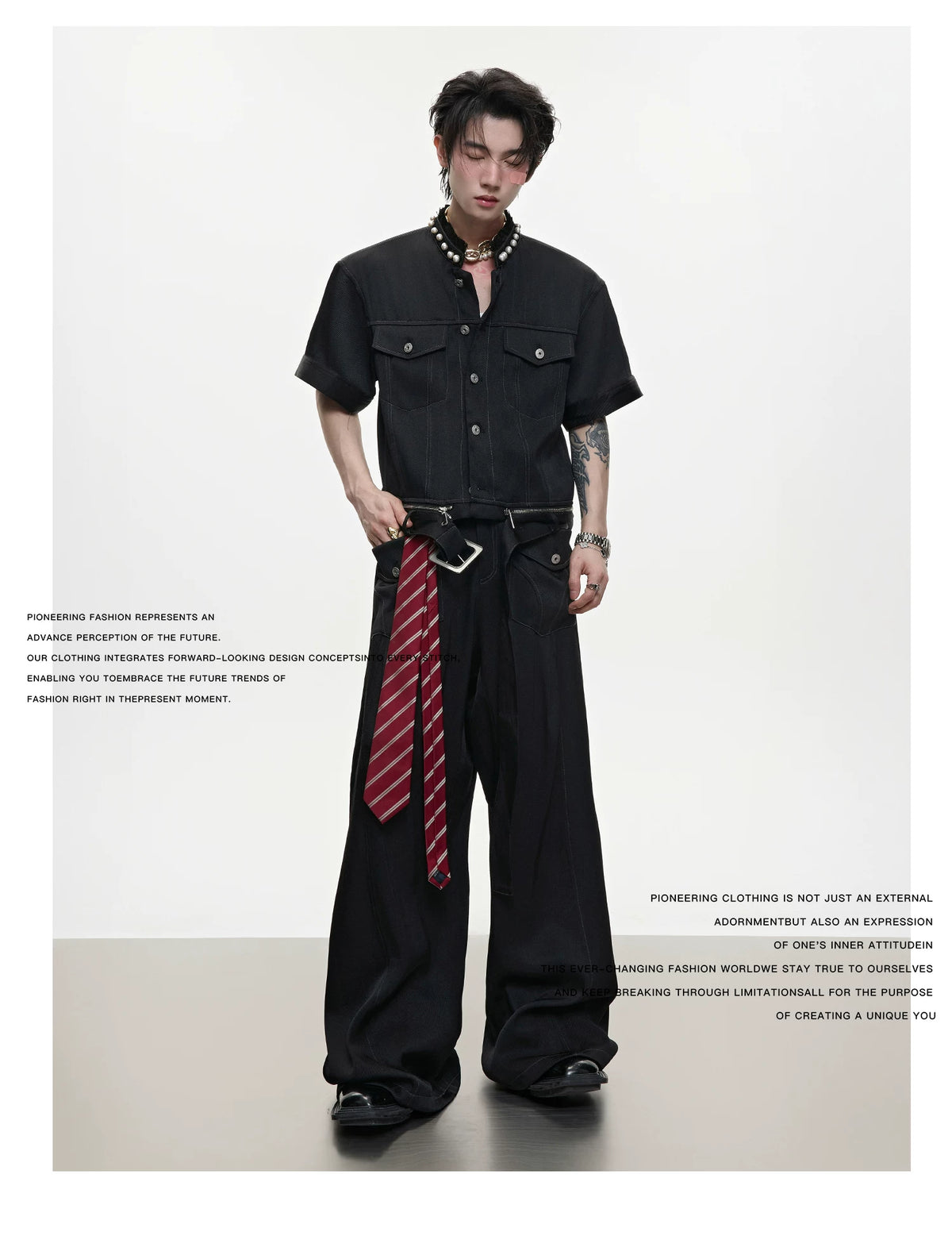 Pearl-Trimmed Distressed Denim Separates | Short Sleeve - description image 2
