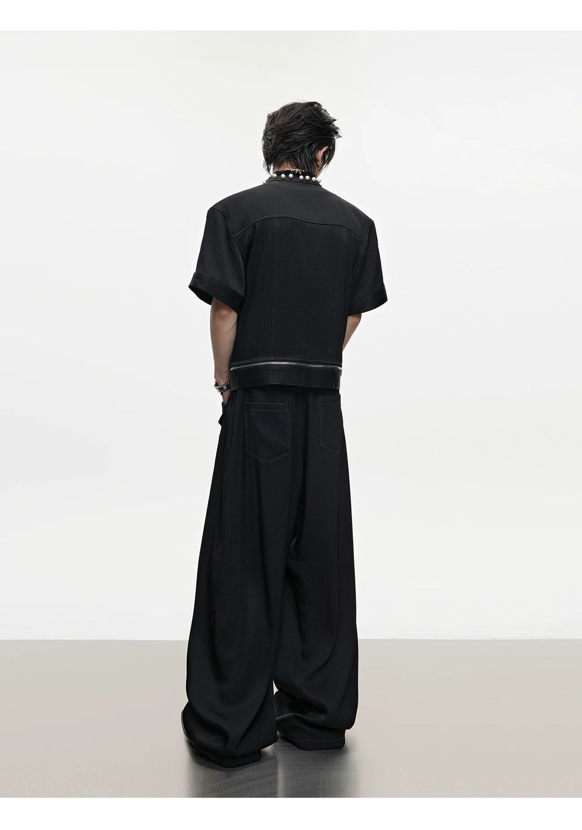 Pearl-Trimmed Distressed Denim Separates | Short Sleeve - description image 7