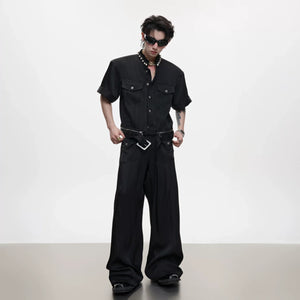 Pearl-Trimmed Distressed Denim Separates | Short Sleeve - main image 1