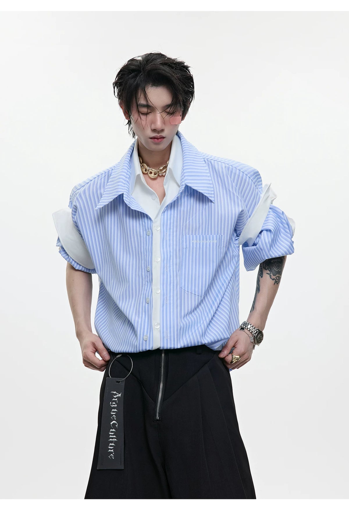 Layered Striped Short-Sleeve Shirt | Relaxed Fit - description image 5