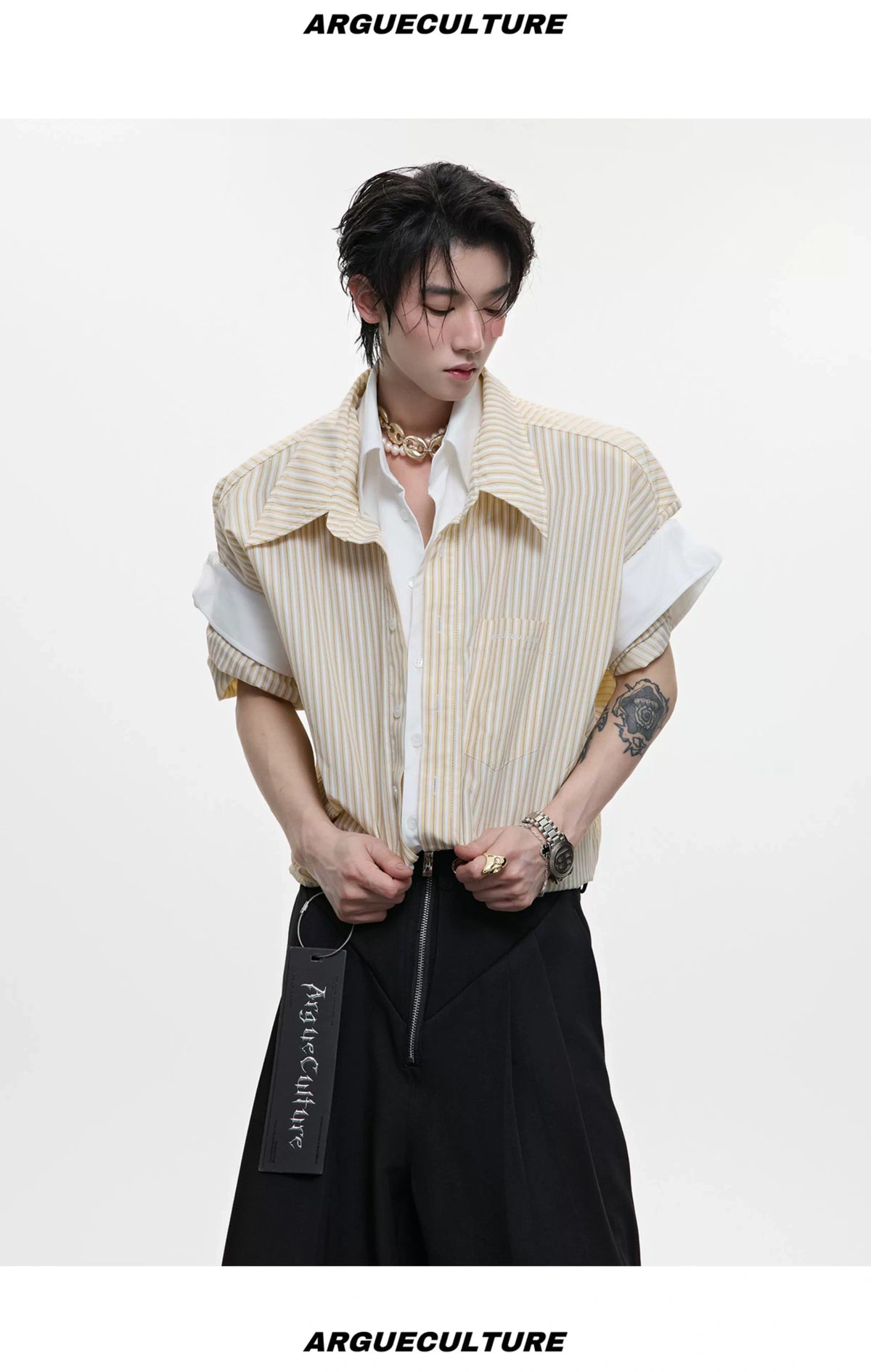 Layered Striped Short-Sleeve Shirt | Relaxed Fit - description image 8