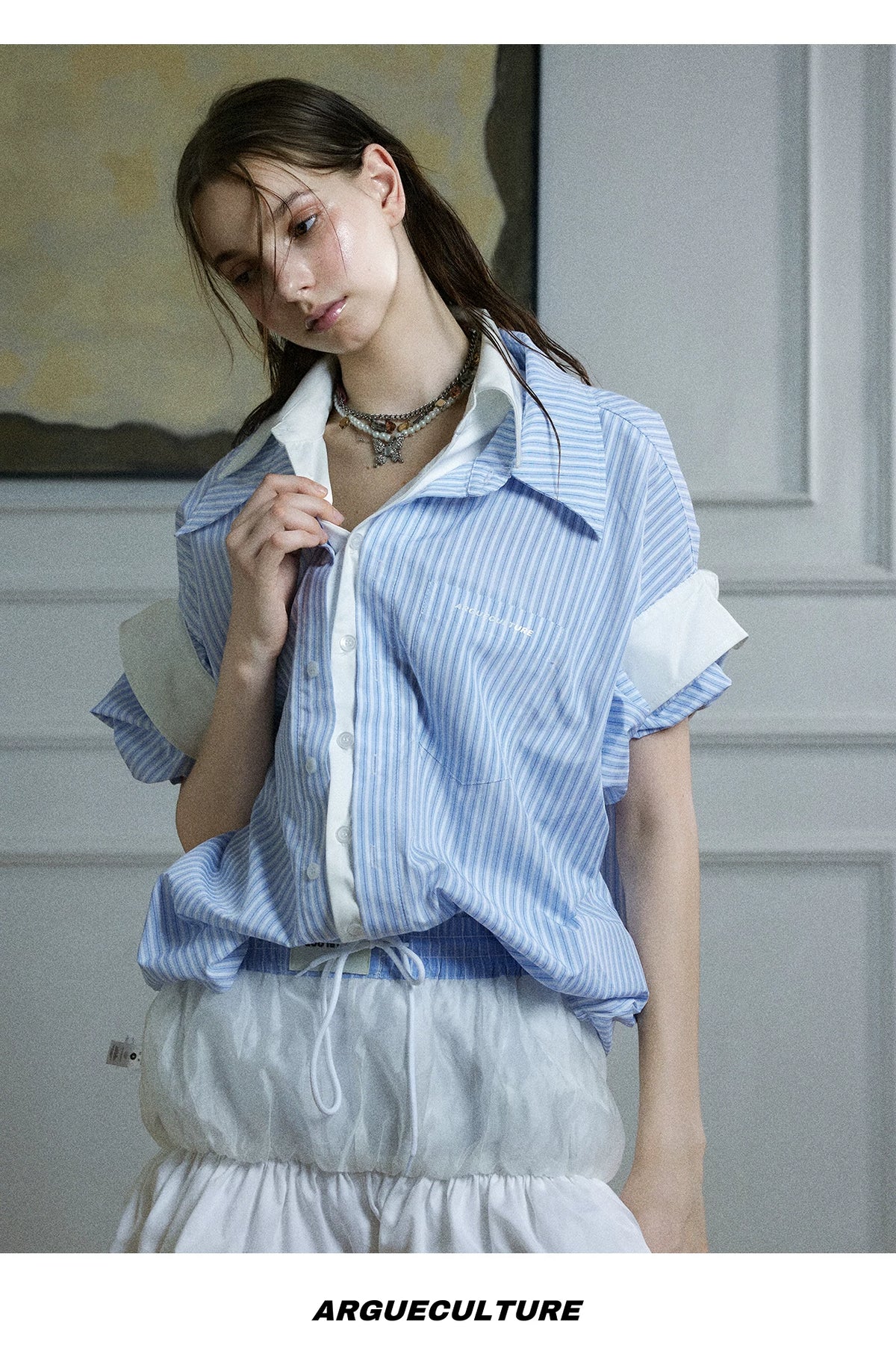 Layered Striped Short-Sleeve Shirt | Relaxed Fit - description image 13