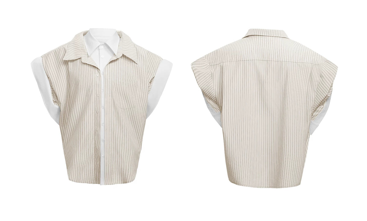 Layered Striped Short-Sleeve Shirt | Relaxed Fit - description image 14
