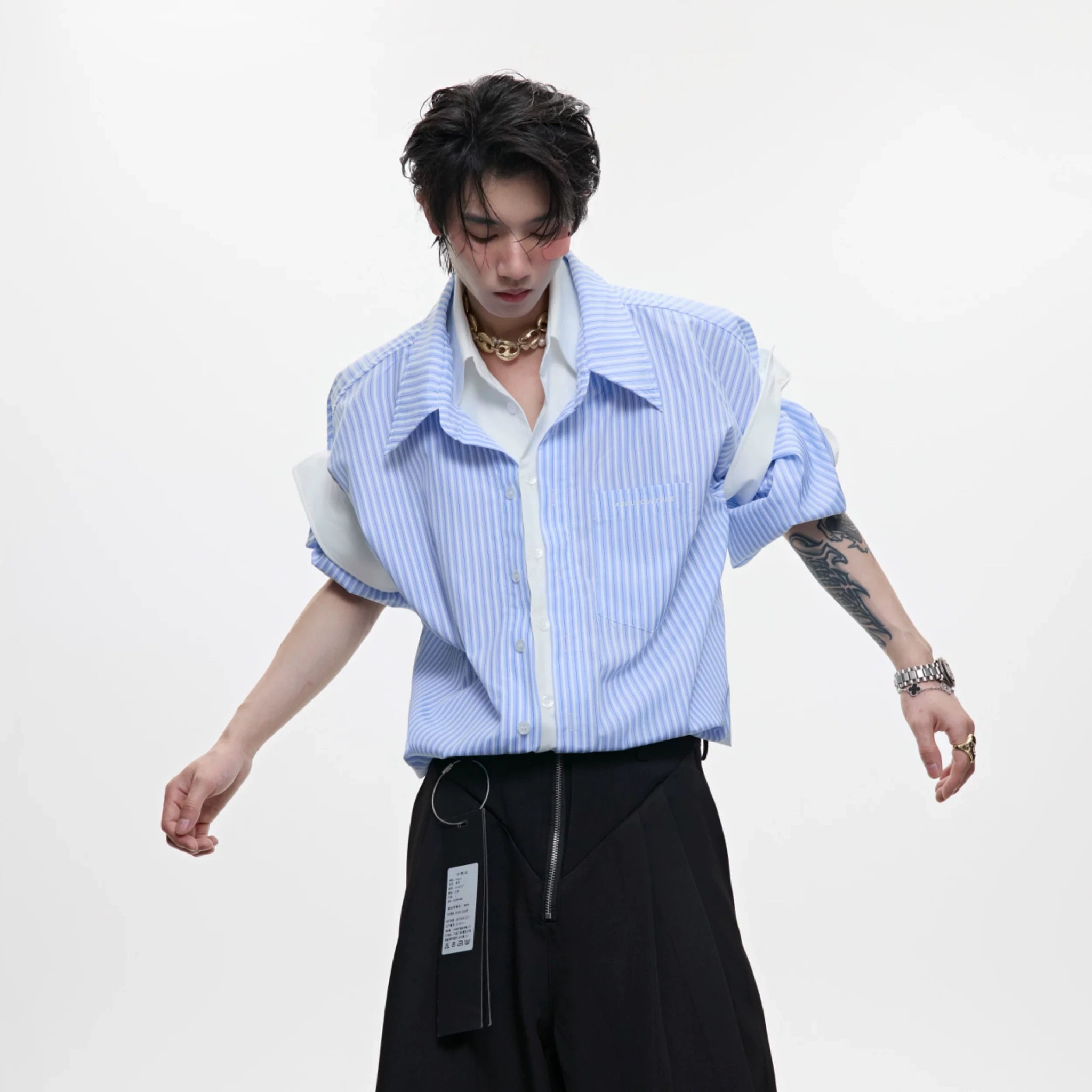 Layered Striped Short-Sleeve Shirt | Relaxed Fit - main image 1