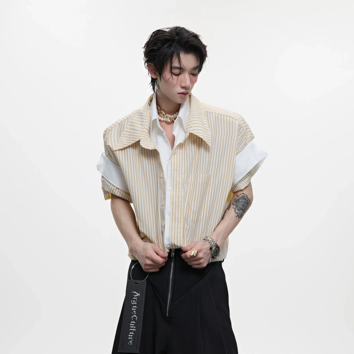 Layered Striped Short-Sleeve Shirt | Relaxed Fit - main image 2