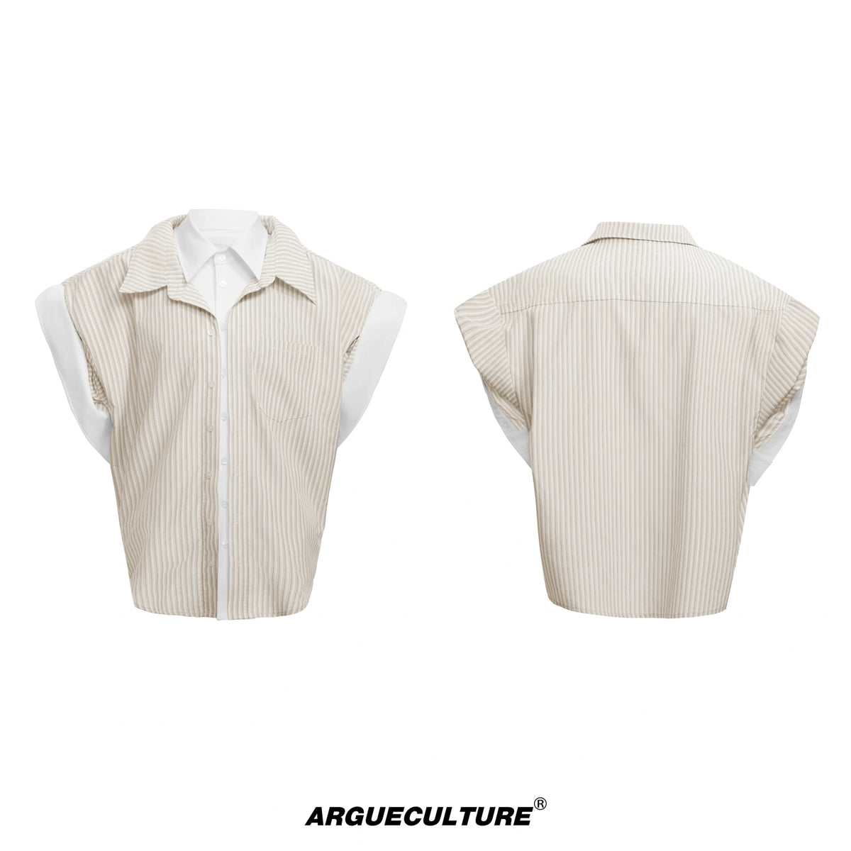Layered Striped Short-Sleeve Shirt | Relaxed Fit - Light Yellow