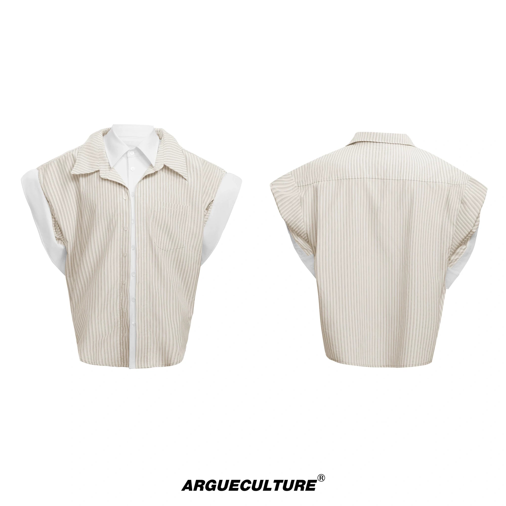 Layered Striped Short-Sleeve Shirt | Relaxed Fit - Light Yellow
