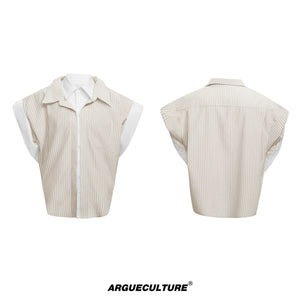 Layered Striped Short-Sleeve Shirt | Relaxed Fit - Light Yellow