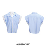 Layered Striped Short-Sleeve Shirt | Relaxed Fit - Light Blue