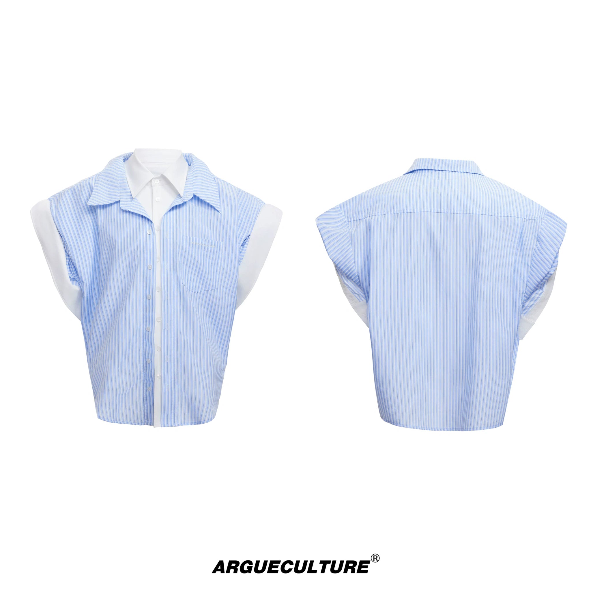 Layered Striped Short-Sleeve Shirt | Relaxed Fit - Light Blue