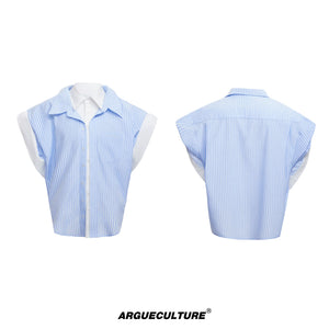 Layered Striped Short-Sleeve Shirt | Relaxed Fit - Light Blue