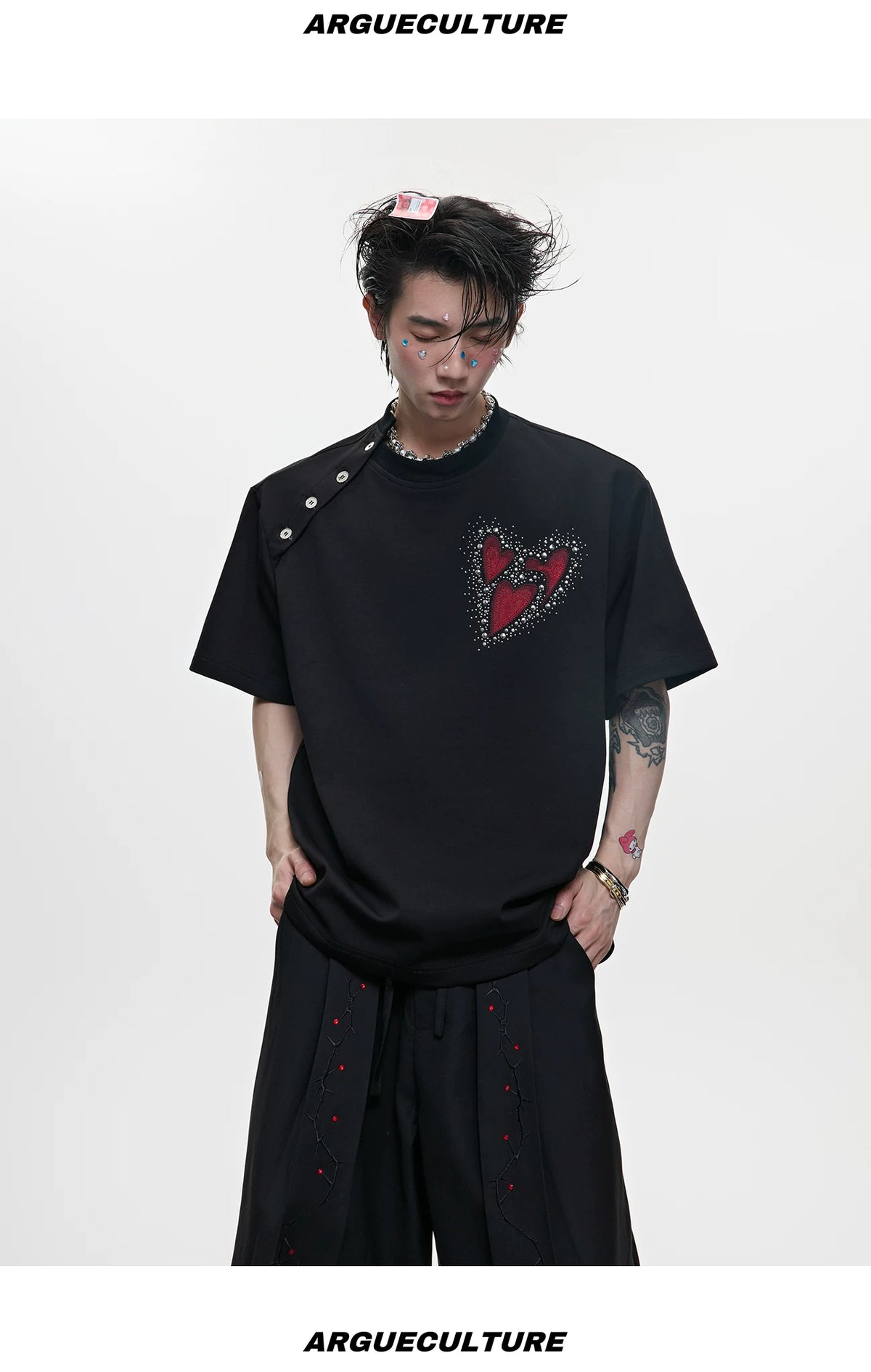 Irregular Neckline Cotton T-Shirt | Argue Culture - description image 11