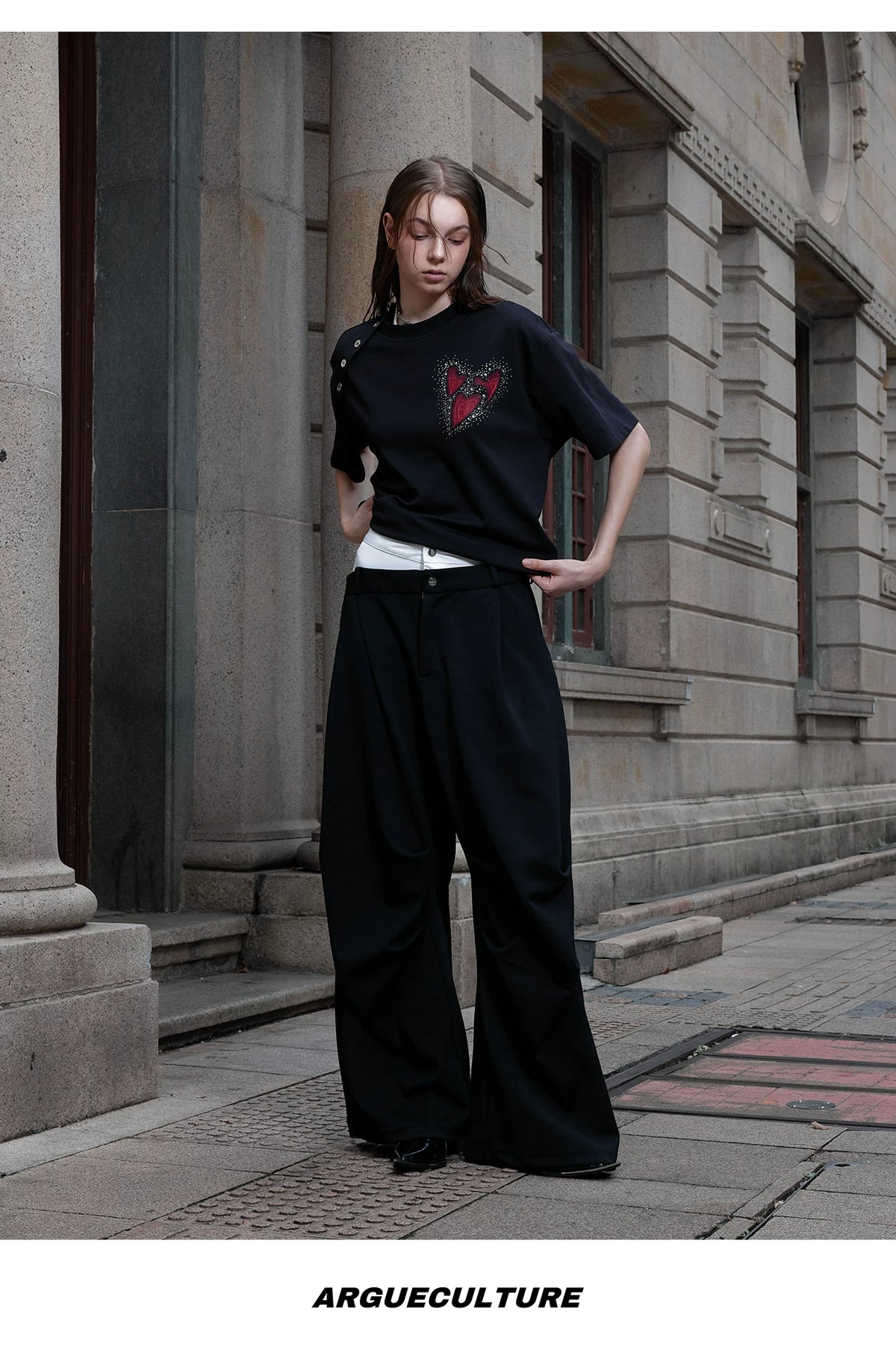 Irregular Neckline Cotton T-Shirt | Argue Culture - description image 14