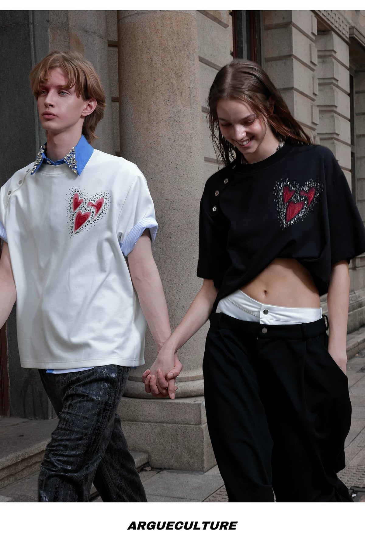 Irregular Neckline Cotton T-Shirt | Argue Culture - description image 15
