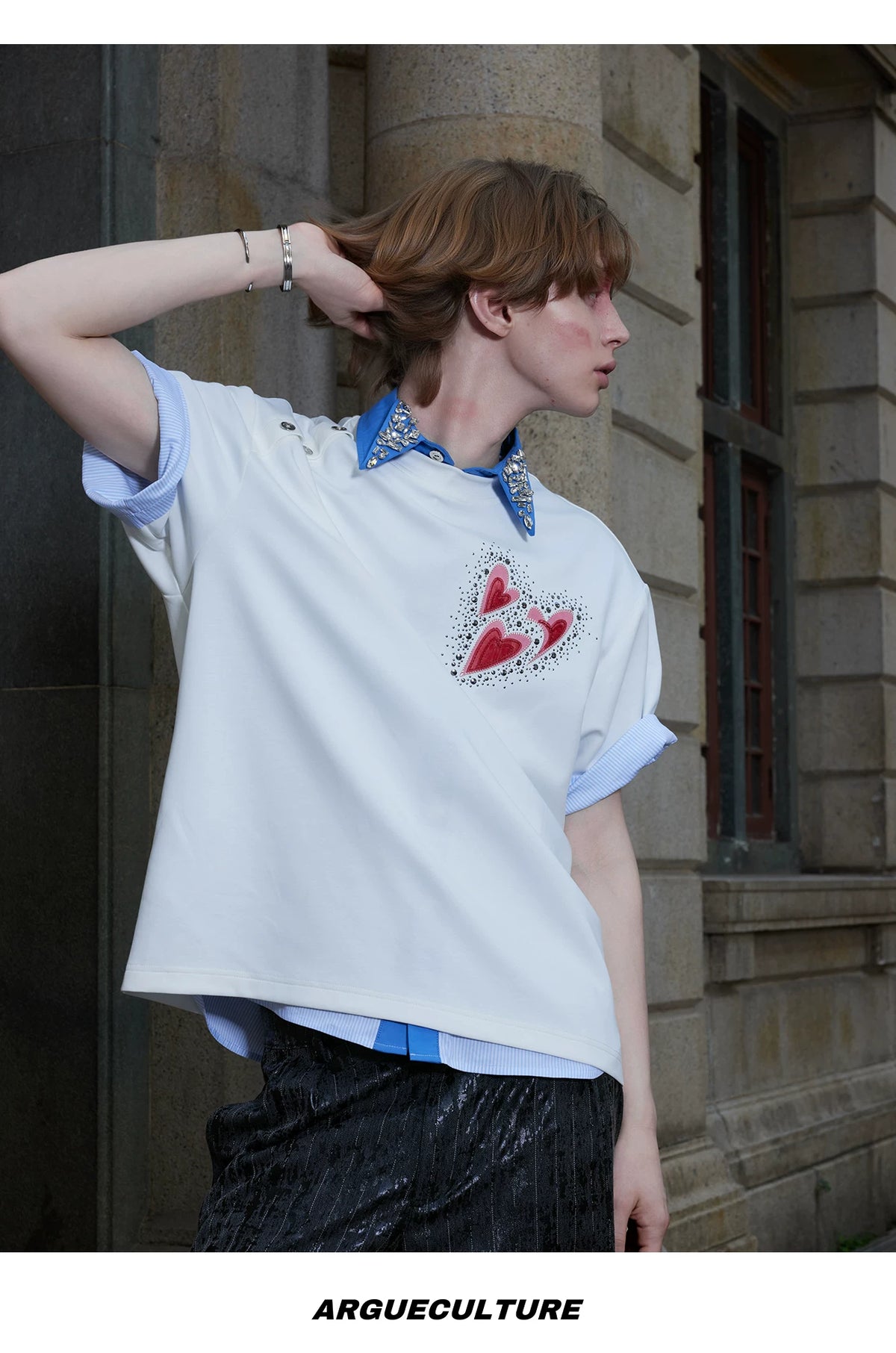 Irregular Neckline Cotton T-Shirt | Argue Culture - description image 16