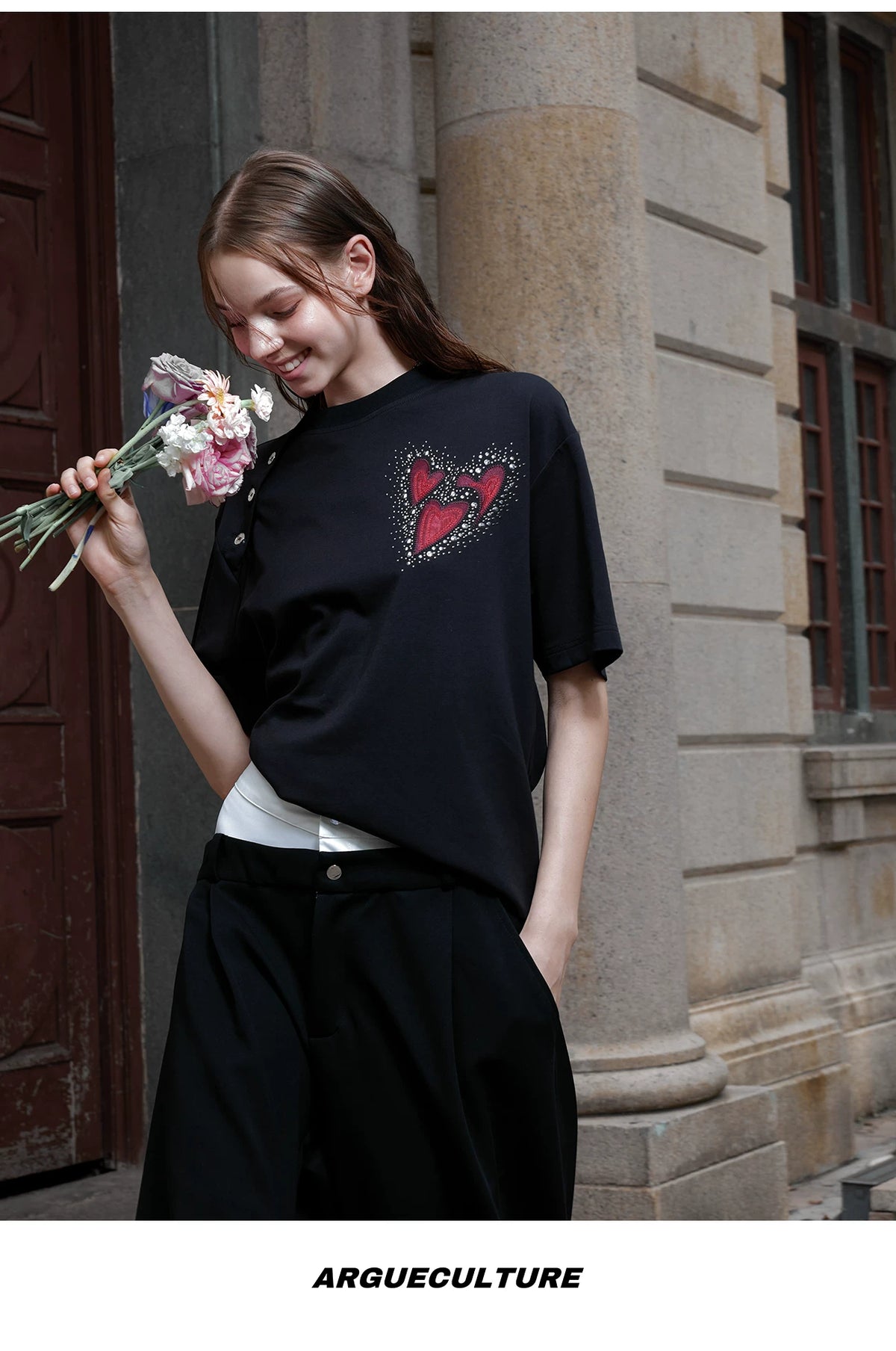 Irregular Neckline Cotton T-Shirt | Argue Culture - description image 17