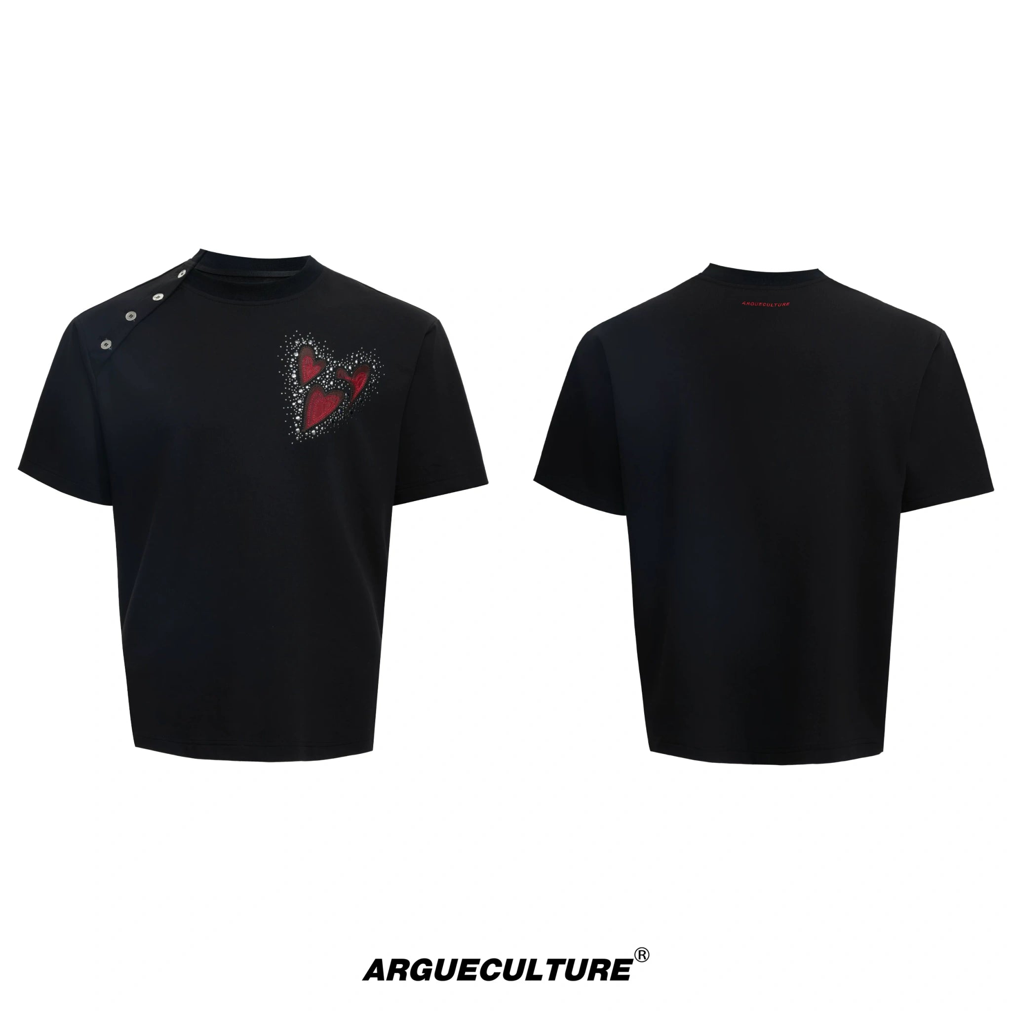 Irregular Neckline Cotton T-Shirt | Argue Culture - Black