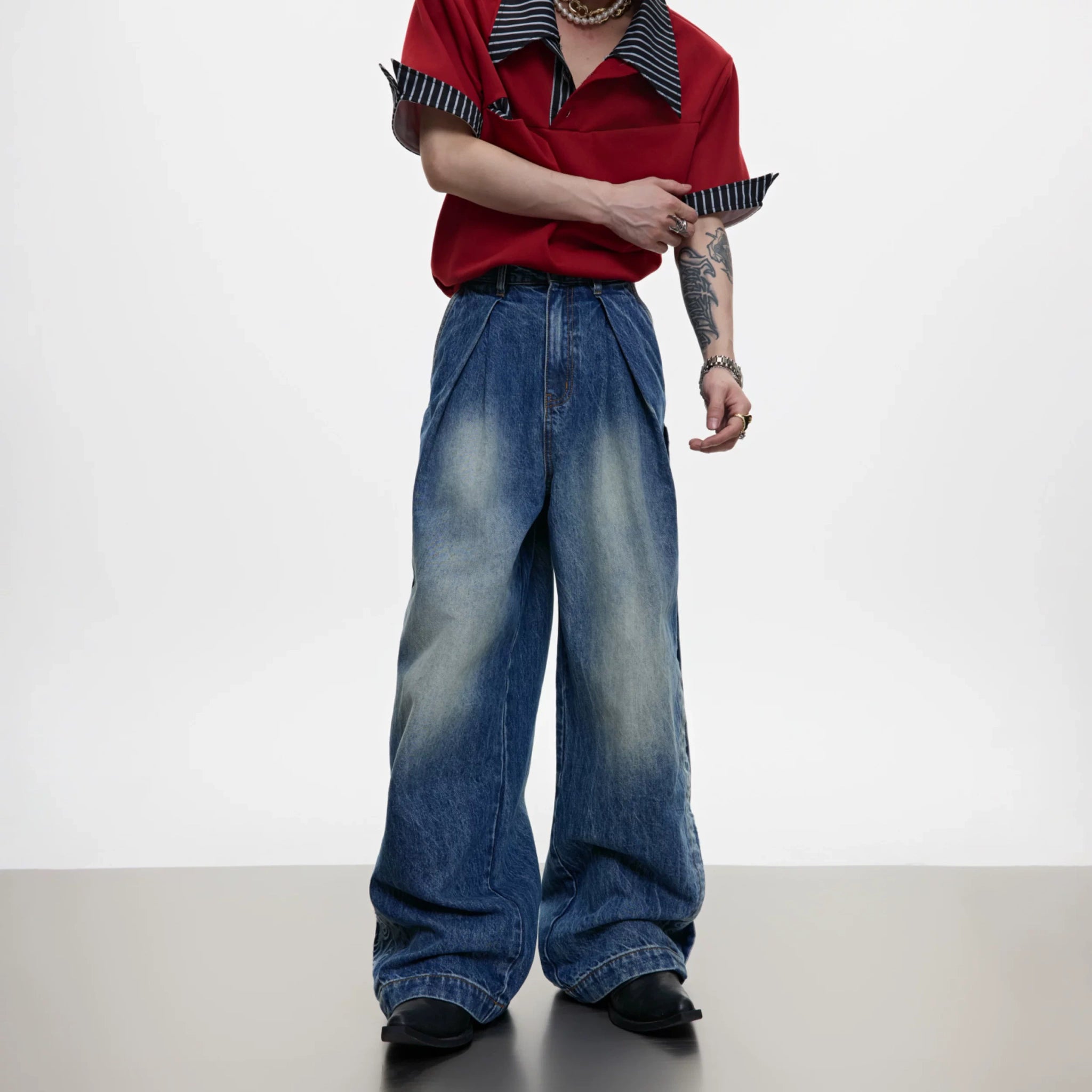 High-Waisted Embroidered Straight-Leg Cotton Jeans - main image 1